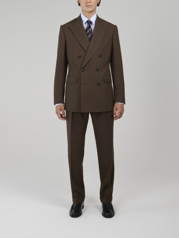 Double-Breasted Brown Cavalry Twill Suit