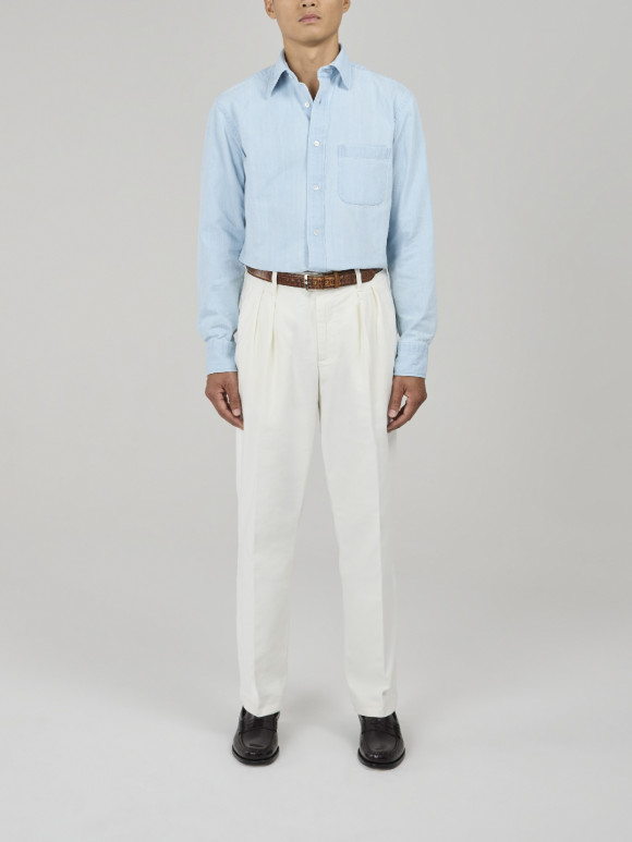 Ecru Moleskin Chino with Pleats
