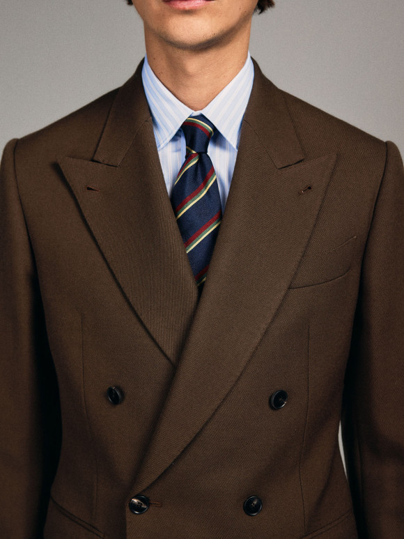 Double-Breasted Brown Cavalry Twill Suit
