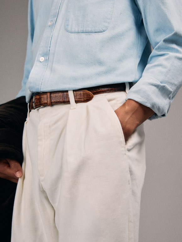 Ecru Moleskin Chino with Pleats
