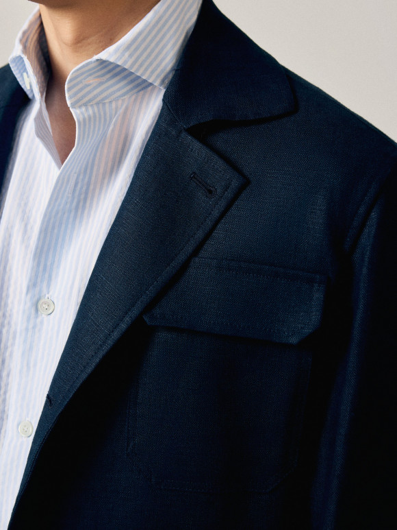 Navy Linen Safari Jacket