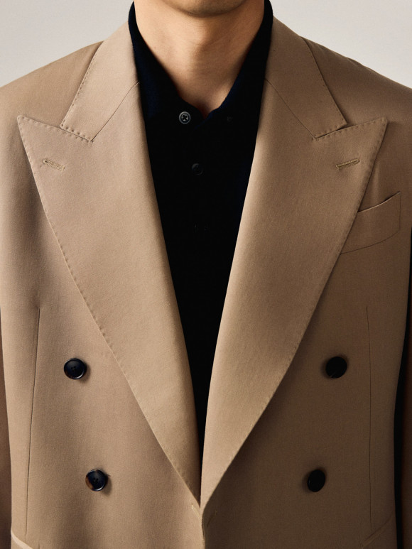 Beige Double Breasted Suit