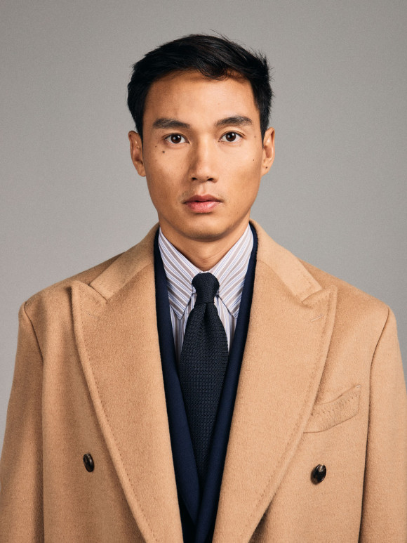 Camel Double-Breasted Wool Coat – 6 Buttons