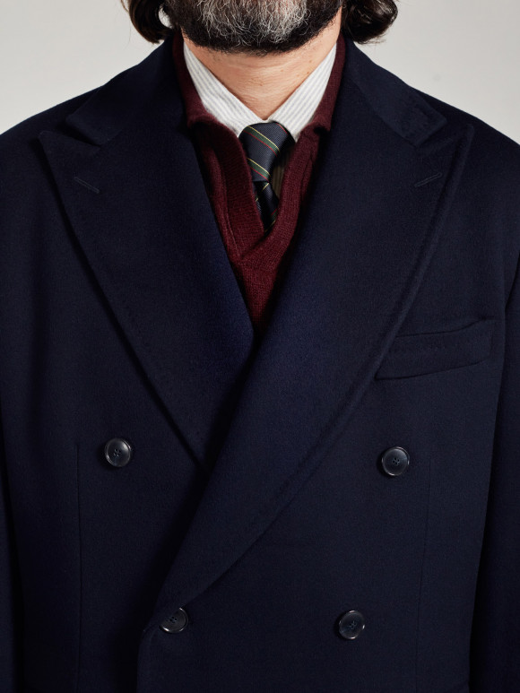 Navy Blue 6 Button Wool Double Breasted Coat