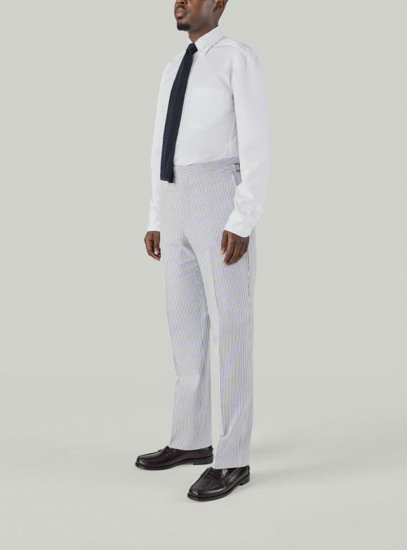 Blue Striped Cotton Seersucker Trousers