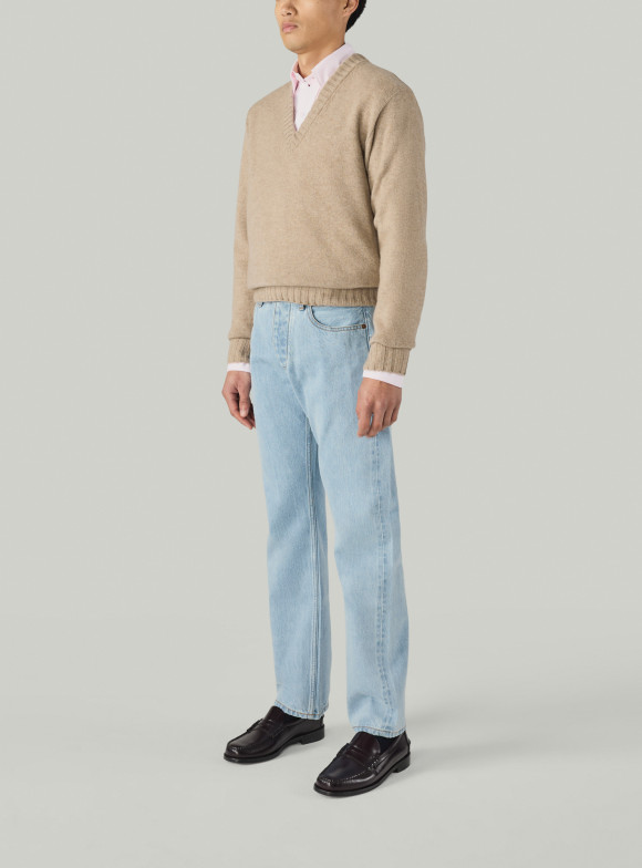 Beige Cashmere V-Neck Pullover