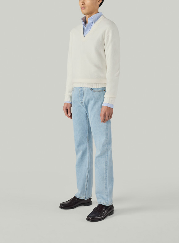 Ecru Cashmere V-Neck Pullover