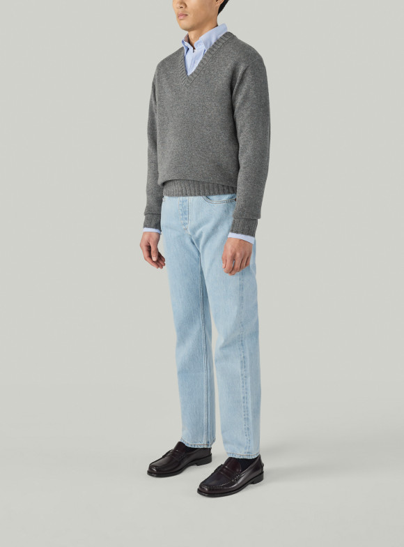 Grey Cashmere V-Neck Pullover