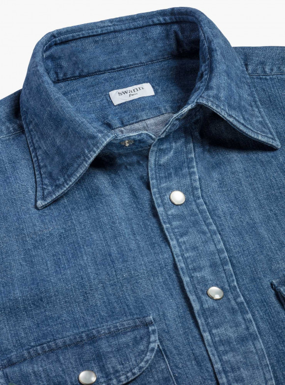 Shirt Japanese Denim Plain Blue