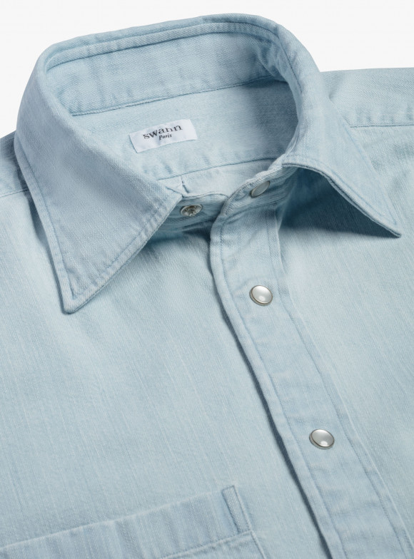 Shirt Japanese Denim Plain Blue