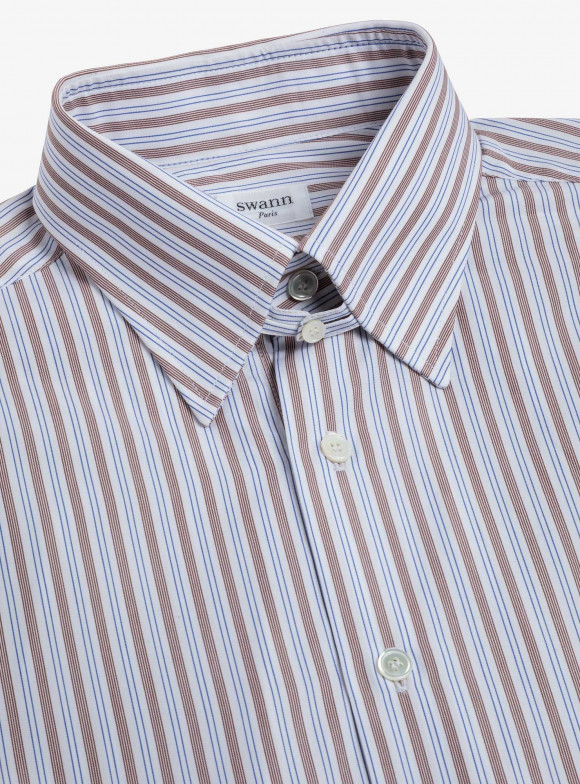 Shirt Poplin Stripes Brown