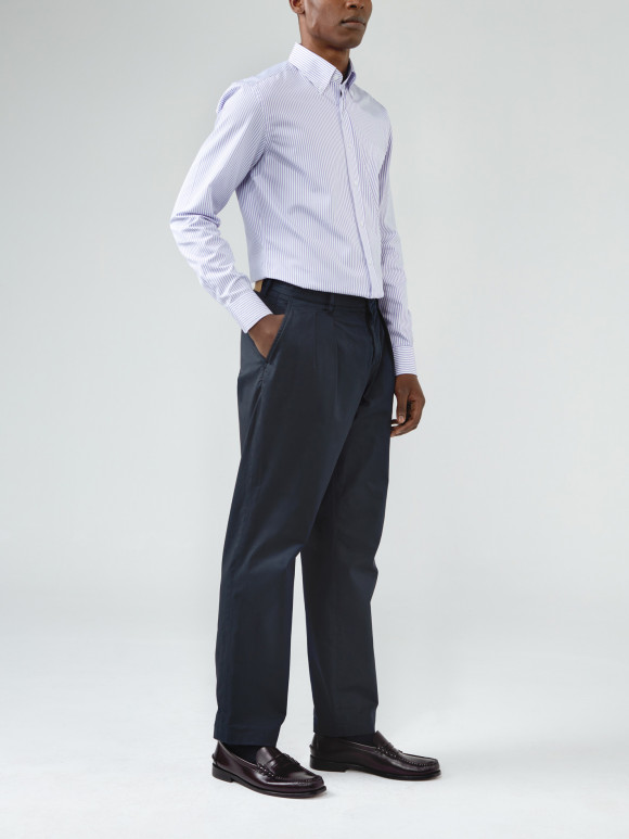 Navy Summer Canvas Chino with Pleats