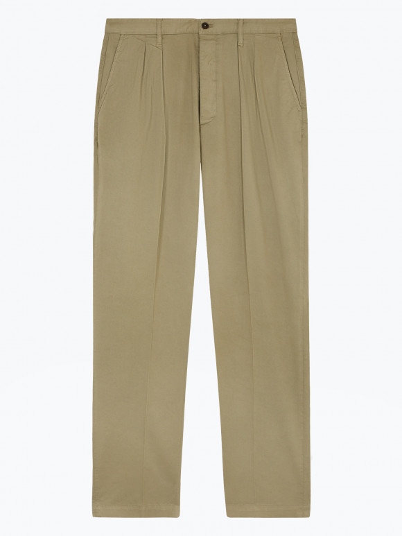Olive Summer Canvas Chino with Pleats