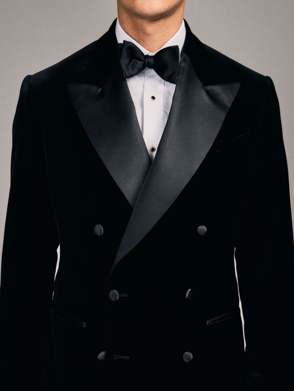 Black Velvet Double-Breasted Tuxedo Jacket