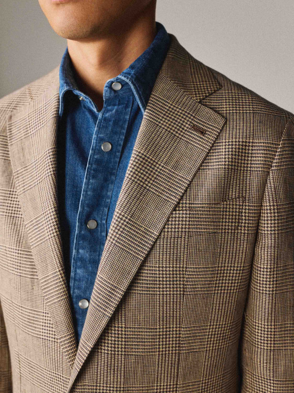 Beige Prince of Wales Linen Jacket