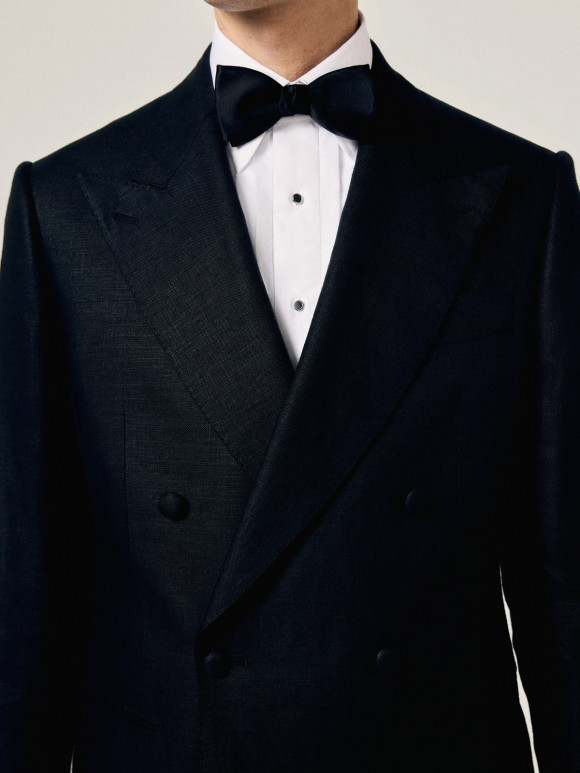 Black Linen Double-breasted Tuxedo