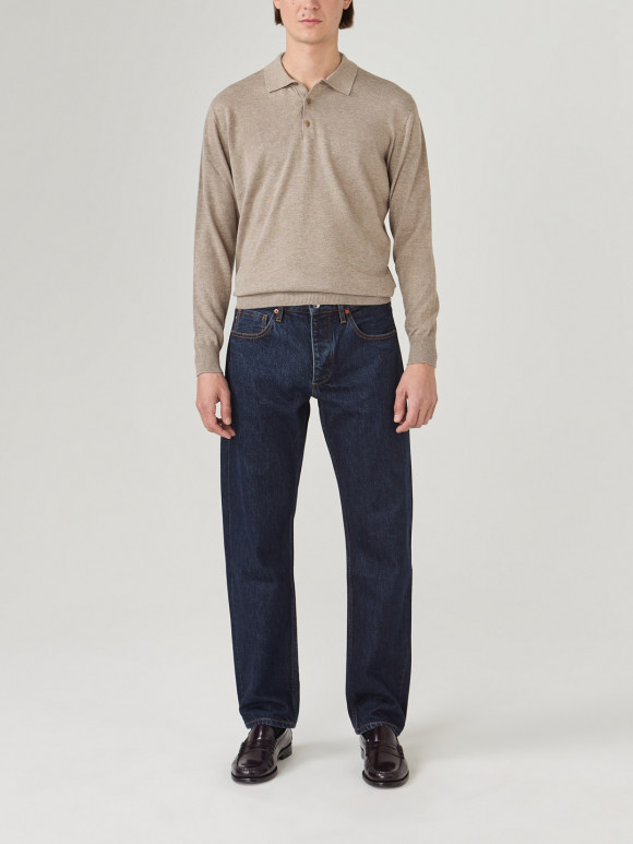 Taupe cashmere cotton polo shirt