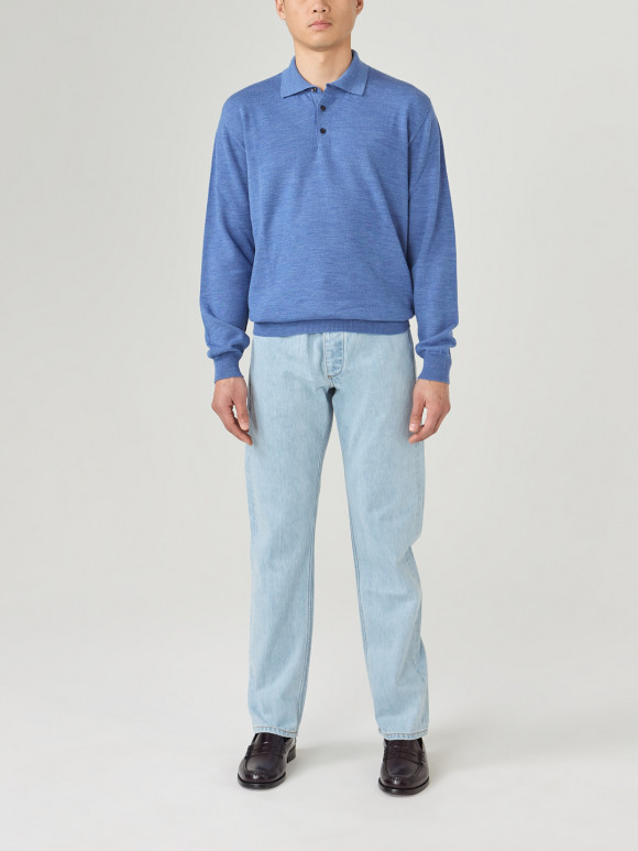 Light blue merino polo shirt