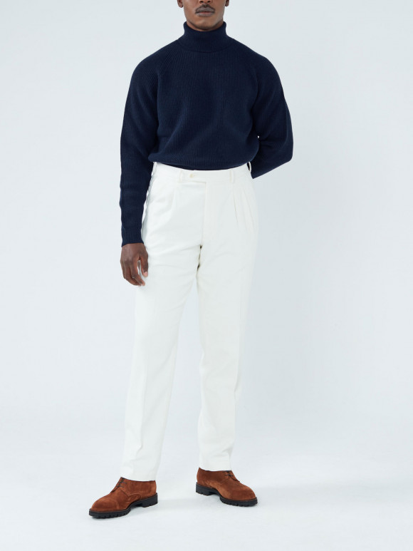 Navy Ribbed Knit Turtleneck Pullover