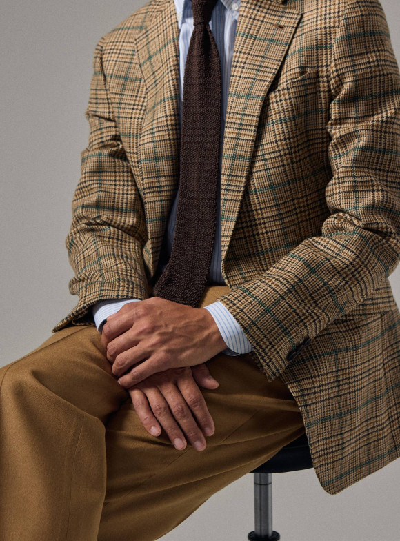 Beige & Green Prince of Wales Check Tweed Jacket