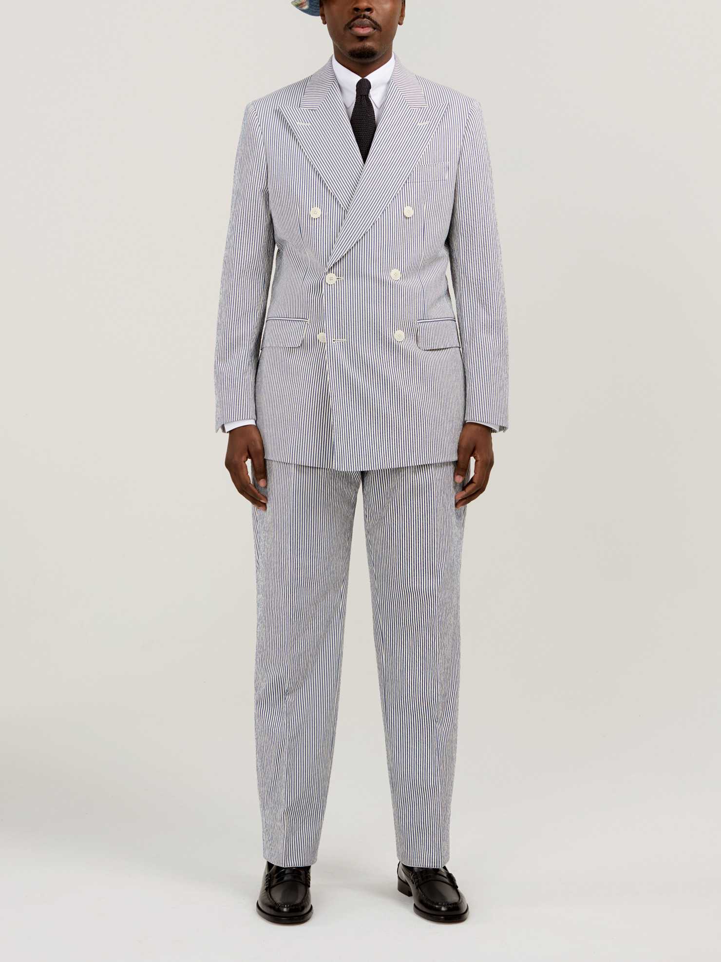 Blue White Seersucker Suit COSEER001PE24 | Swann