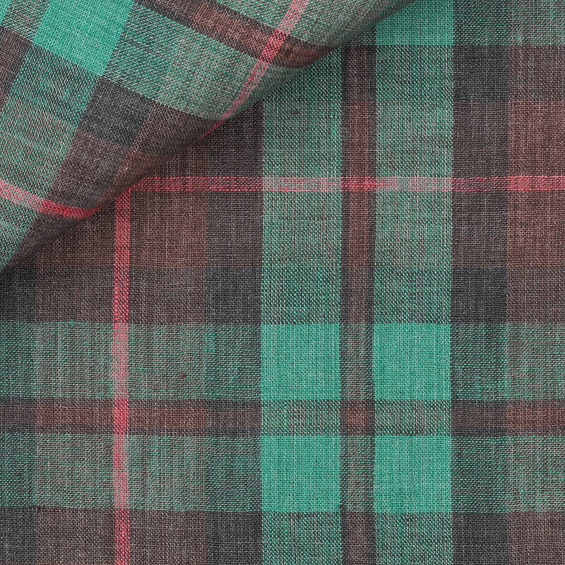 Linen Check Pattern Turquoise Brown