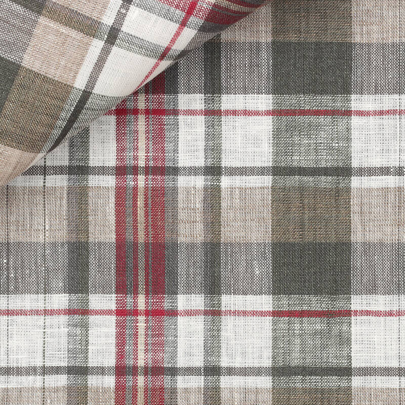 Linen Check Pattern Beige Bordeaux