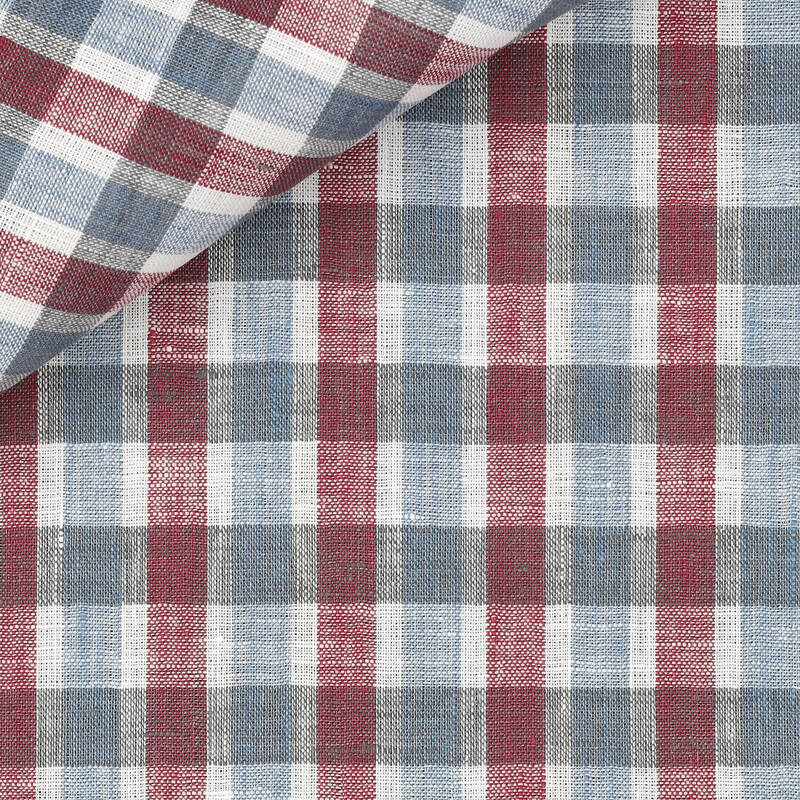 Linen Check Pattern Bordeaux Blue