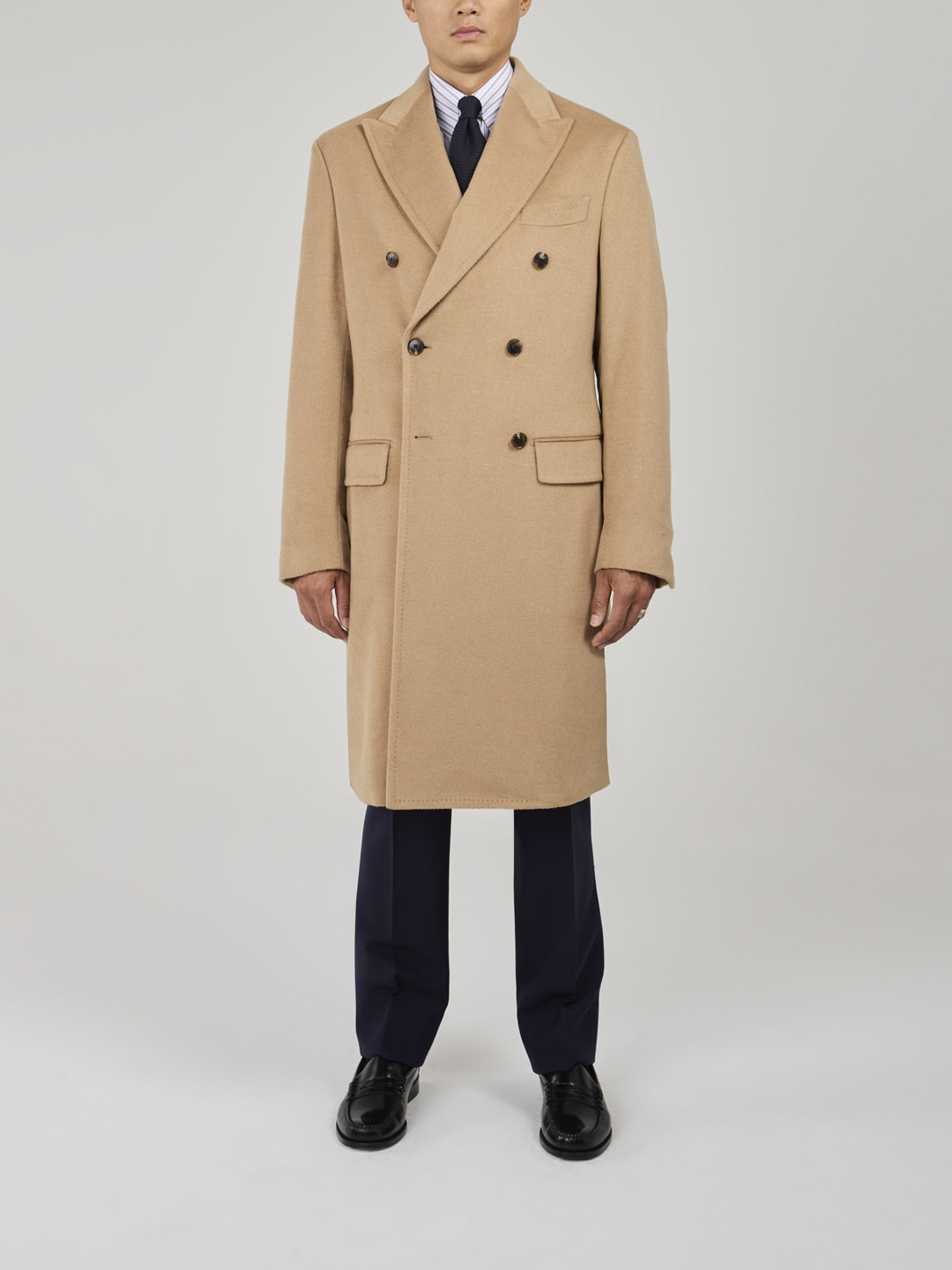 Camel Double-Breasted Wool Coat – 6 Buttons