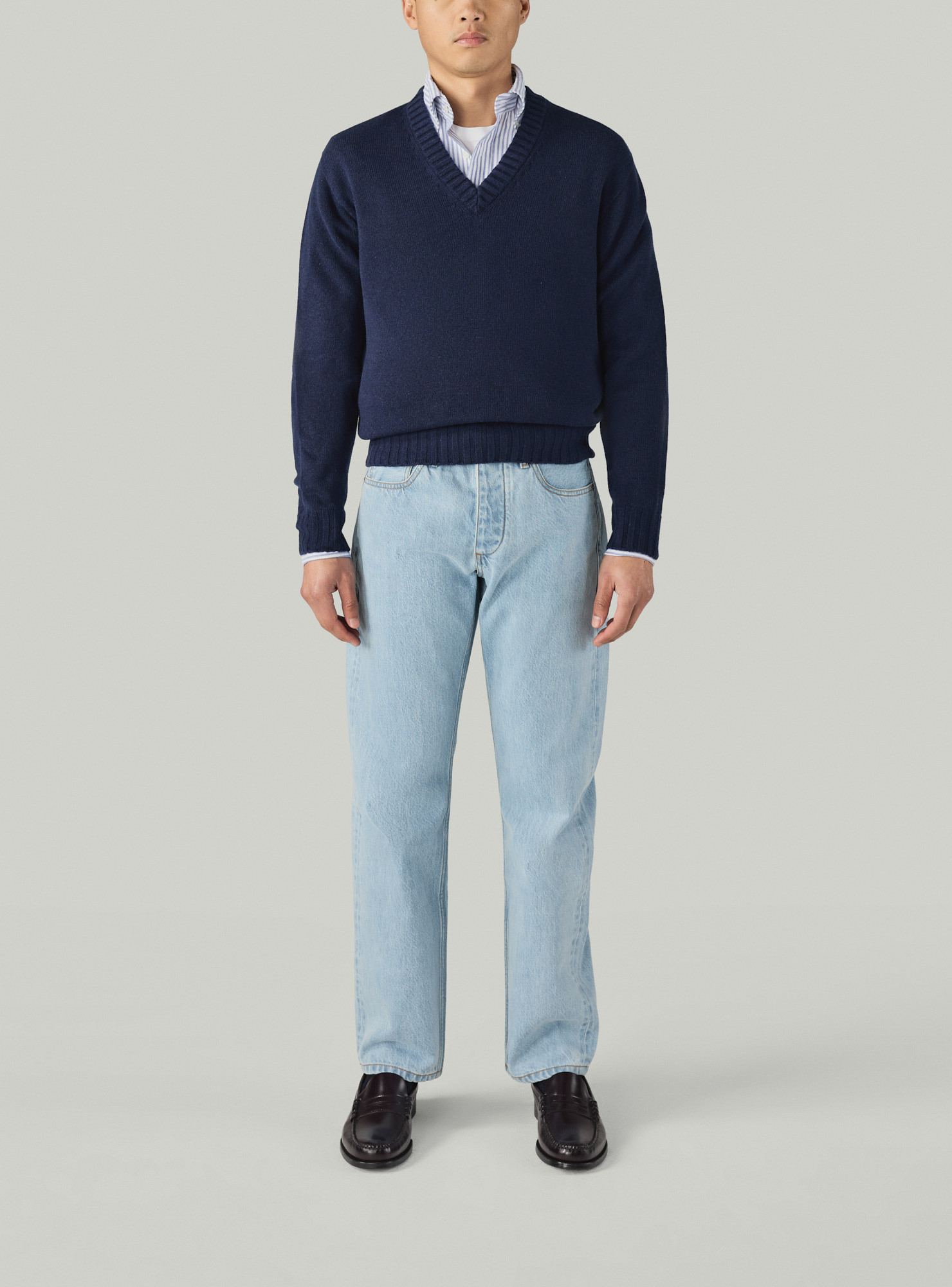 Navy Cashmere V-Neck Pullover