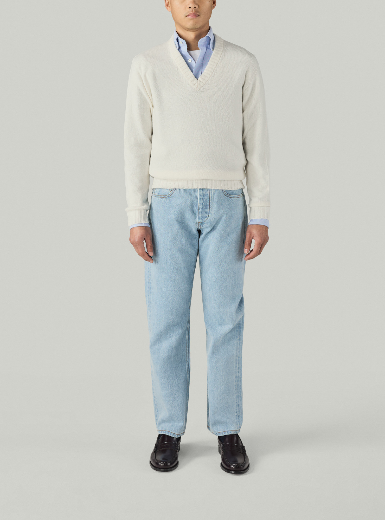 Ecru Cashmere V-Neck Pullover