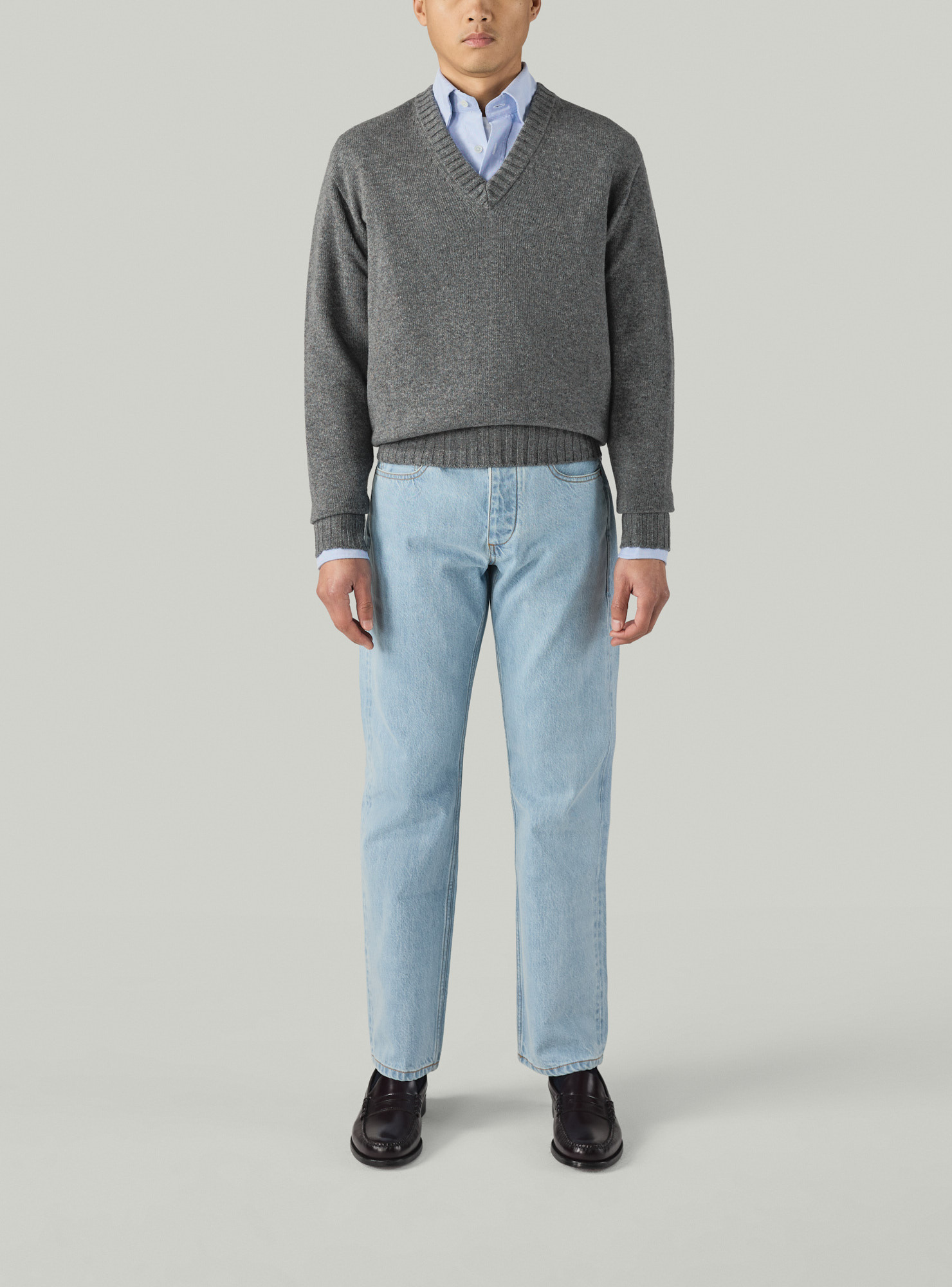 Grey Cashmere V-Neck Pullover