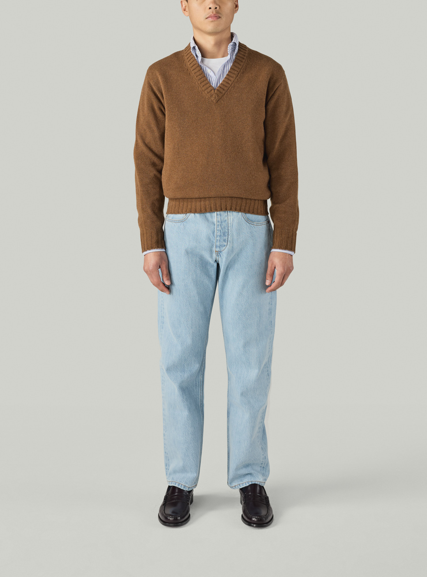 Brown Cashmere V-Neck Pullover