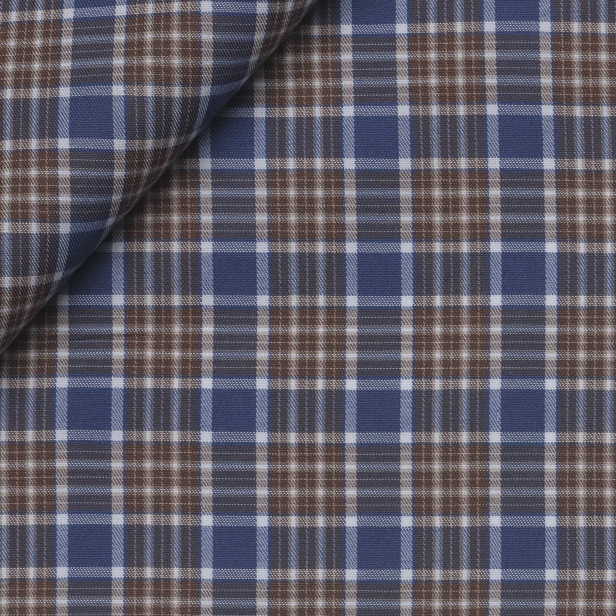 Blue Brown Check Poplin