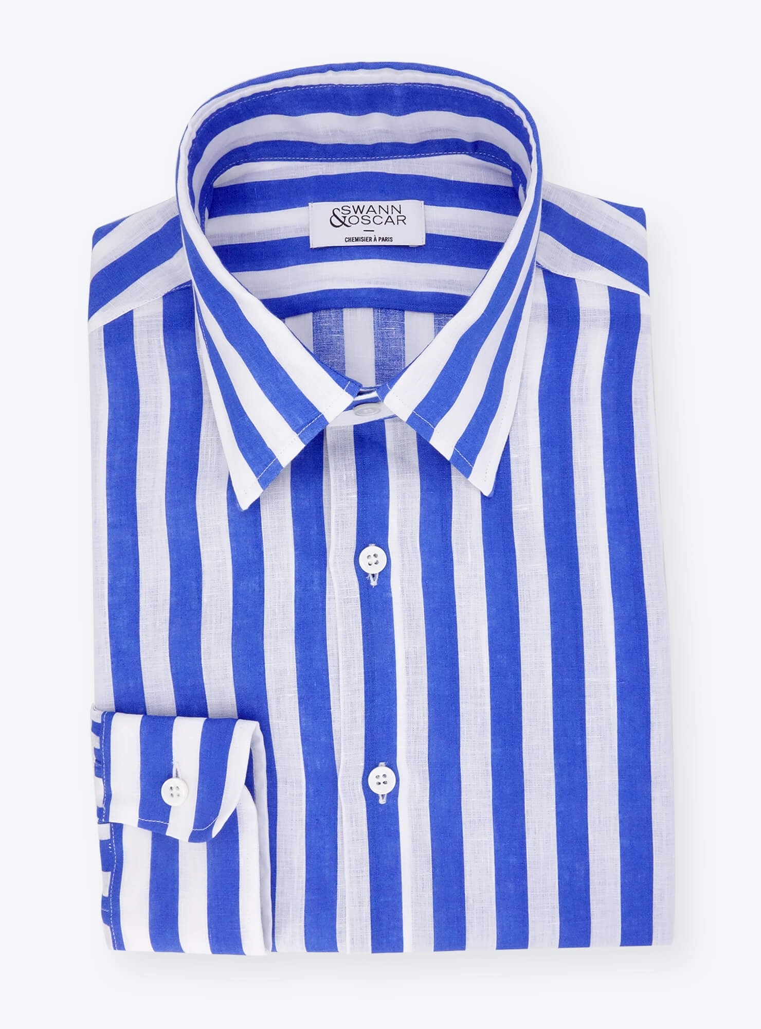 Blue Linen Butcher Stripes Shirt 