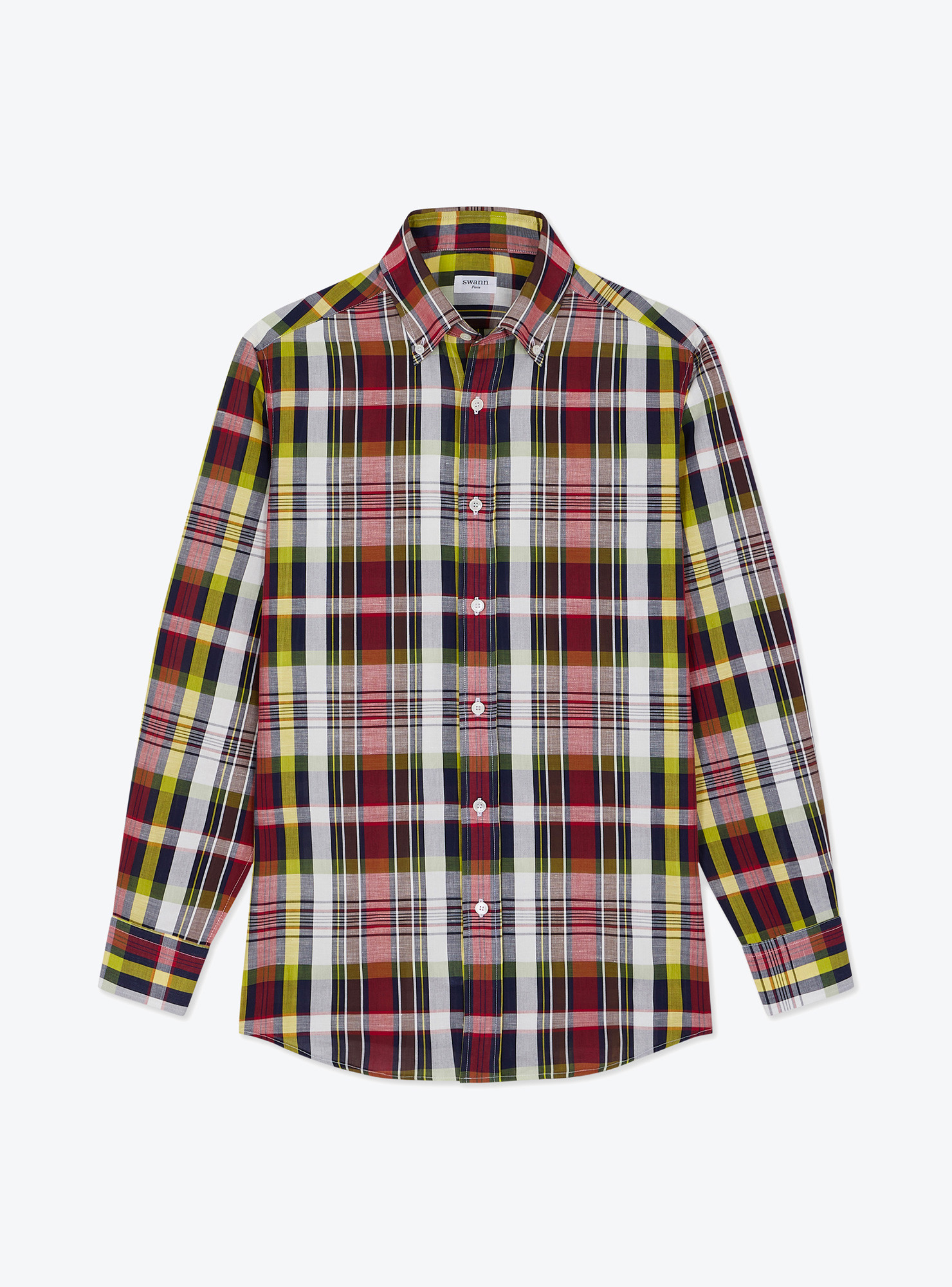 Blue Yellow Check Pattern Chambray Shirt