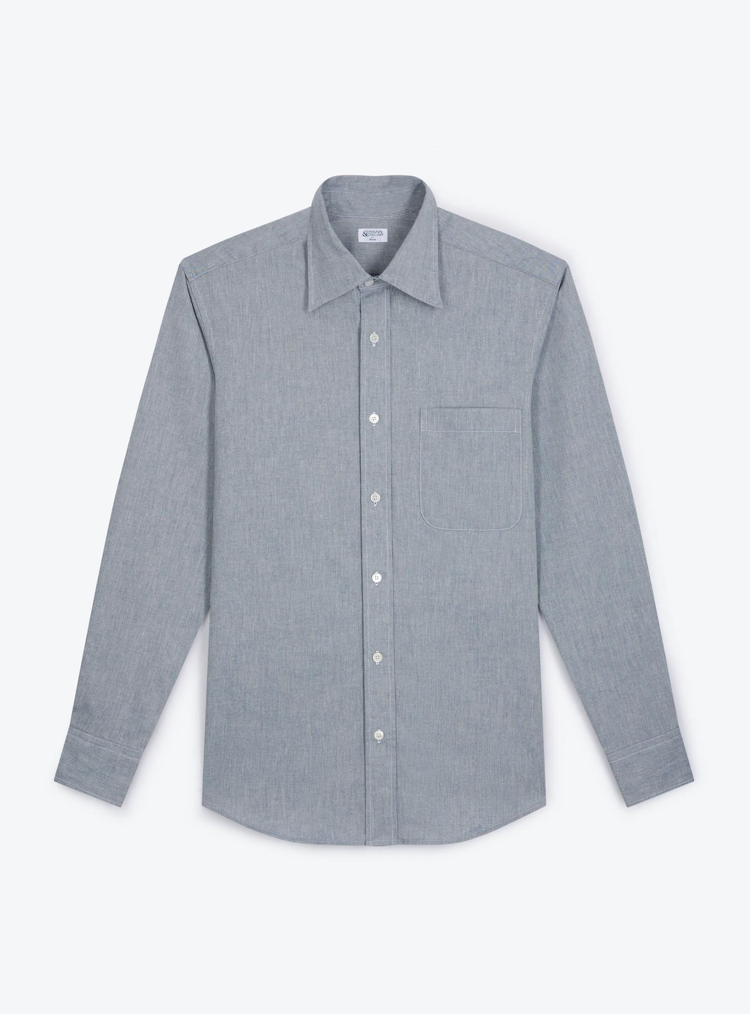 Plain Blue Grey Chambray Shirt CH127355 | Swann