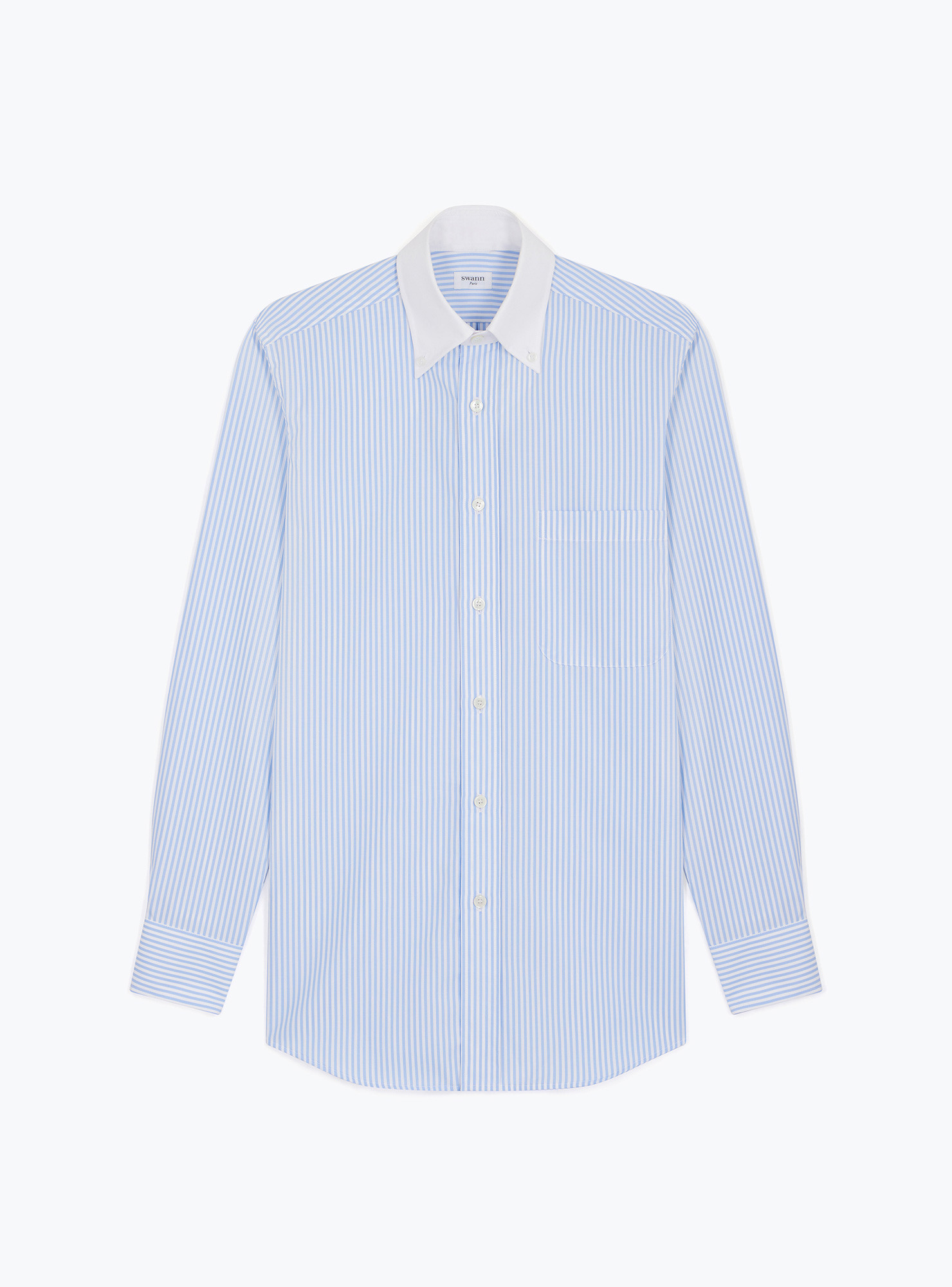 Shirt Poplin Stripes Blue White Collar
