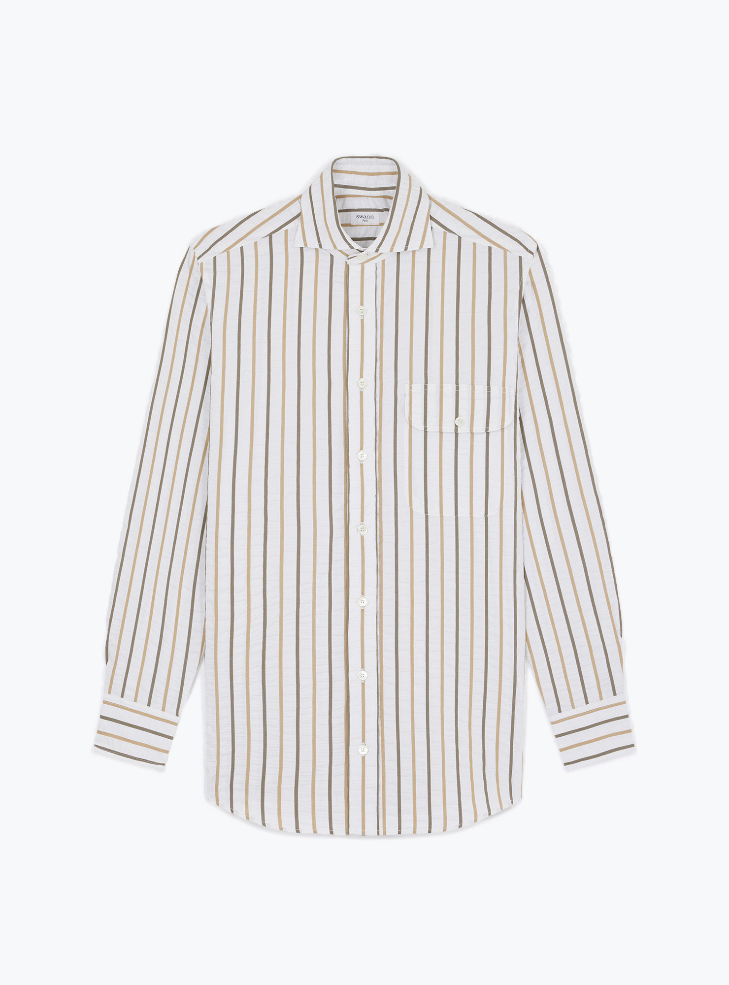 Shirt Seersucker Stripes Brown Beige