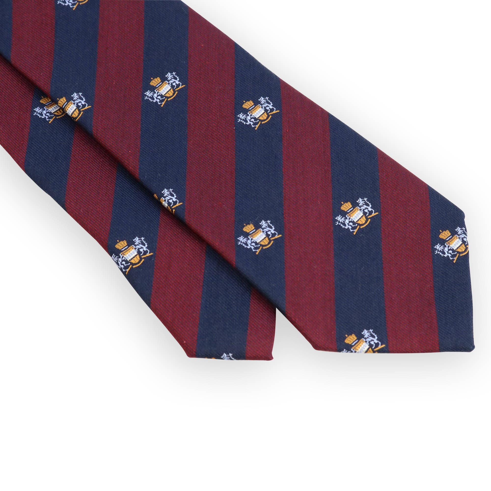 Bordeaux and blue club tie with bleu coat of arms