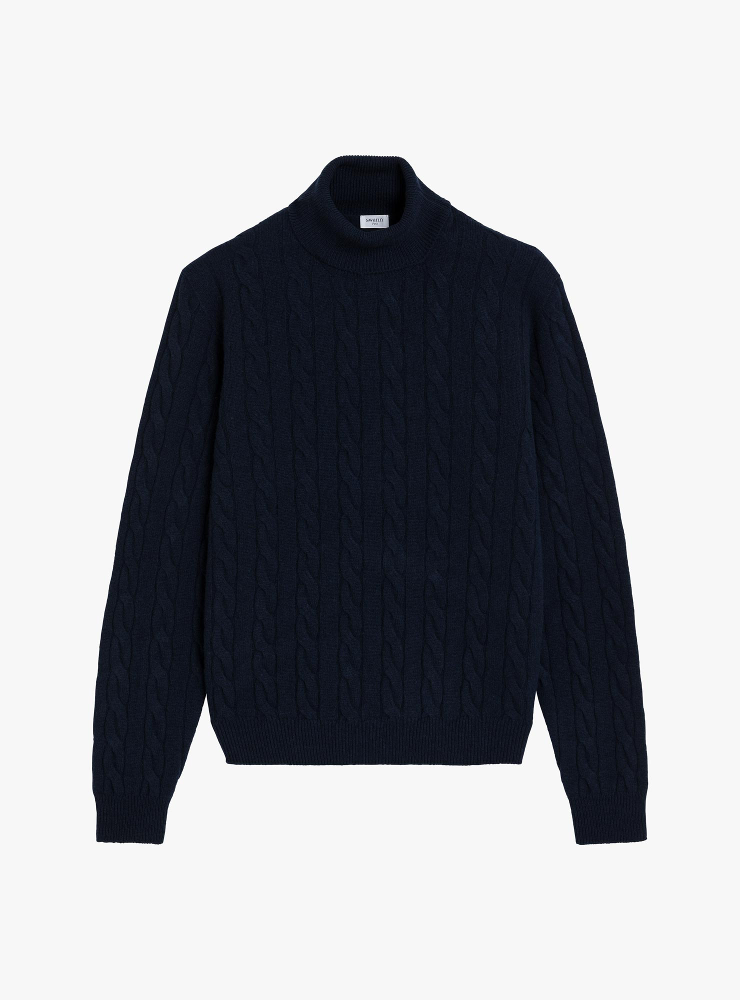 Navy Cable-Knit Roll Neck Jumper