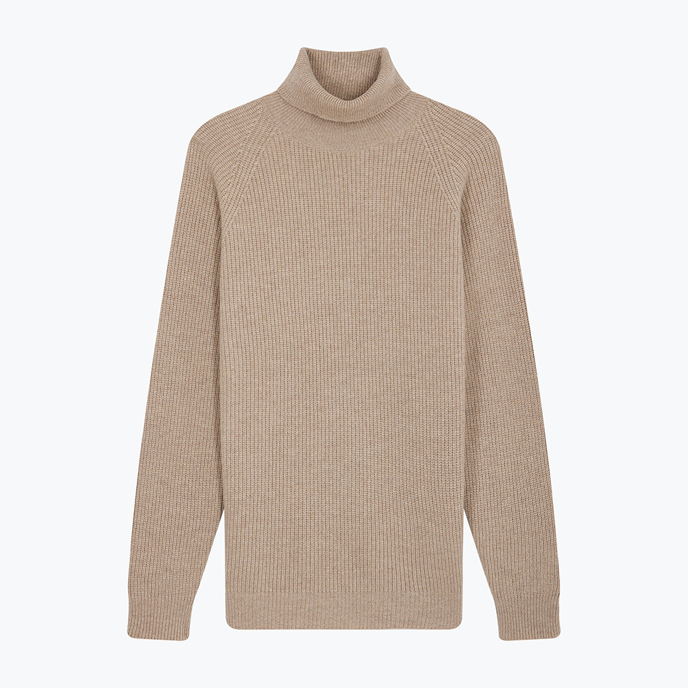 Beige Ribbed Knit Turtleneck Pullover PU0126 Swann