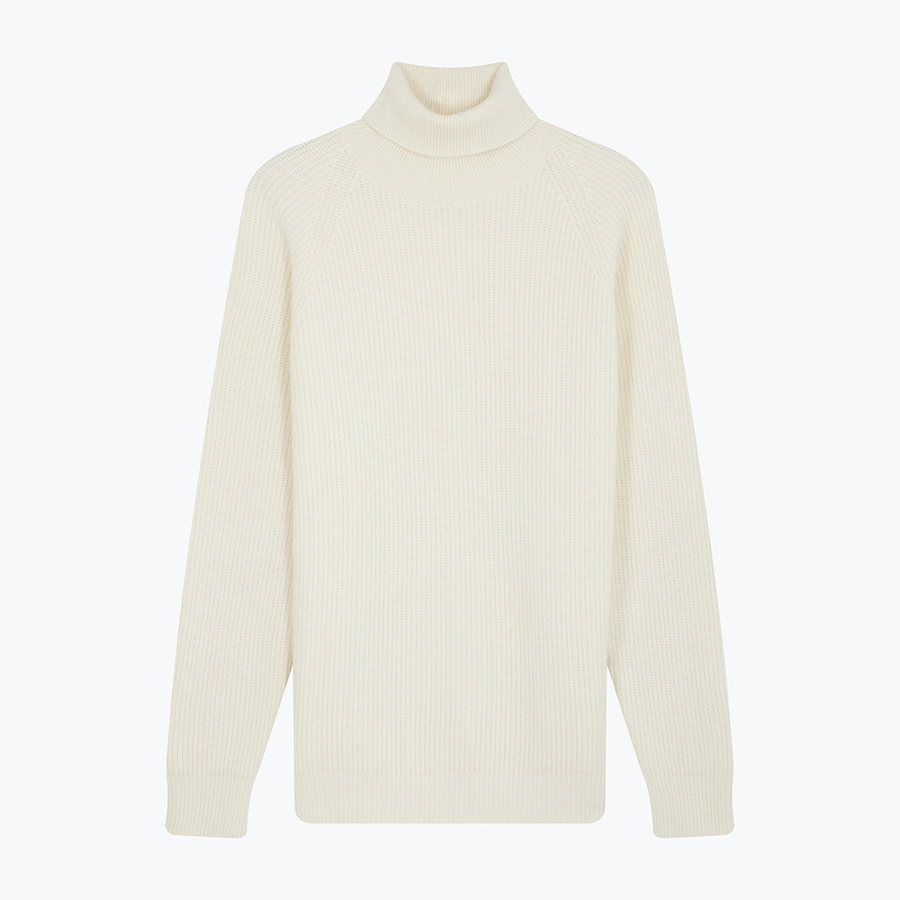 Ecru Ribbed Knit Turtleneck Pullover