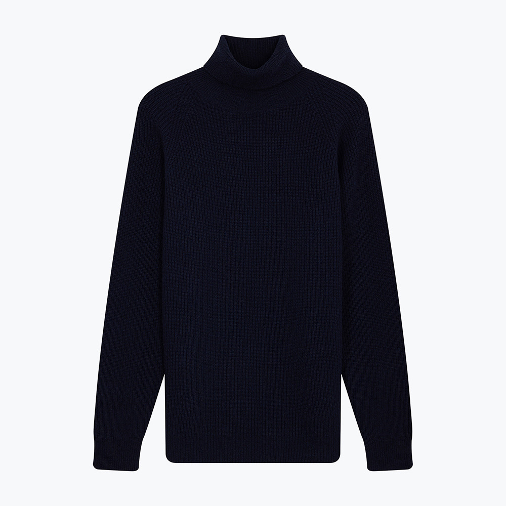 Navy Ribbed Knit Turtleneck Pullover