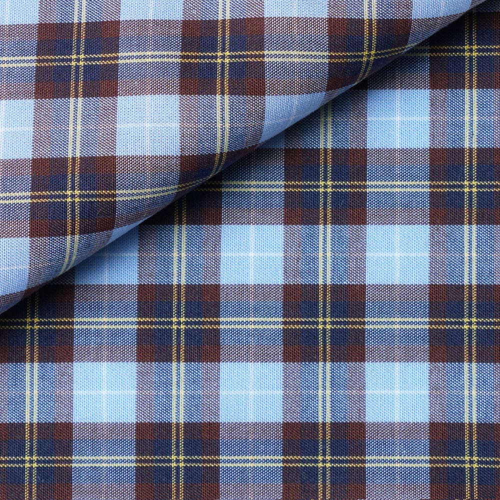 Poplin Check Pattern Blue Brown