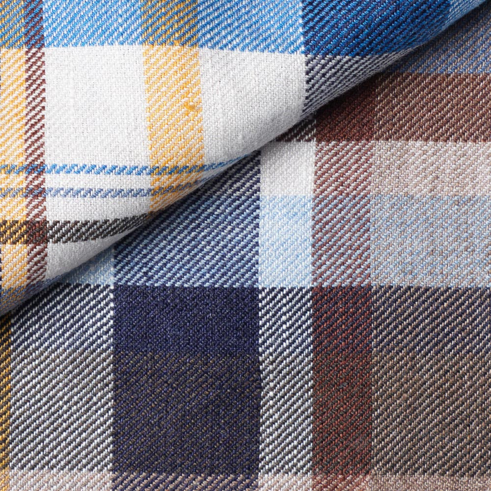 Brown Blue Check Twill