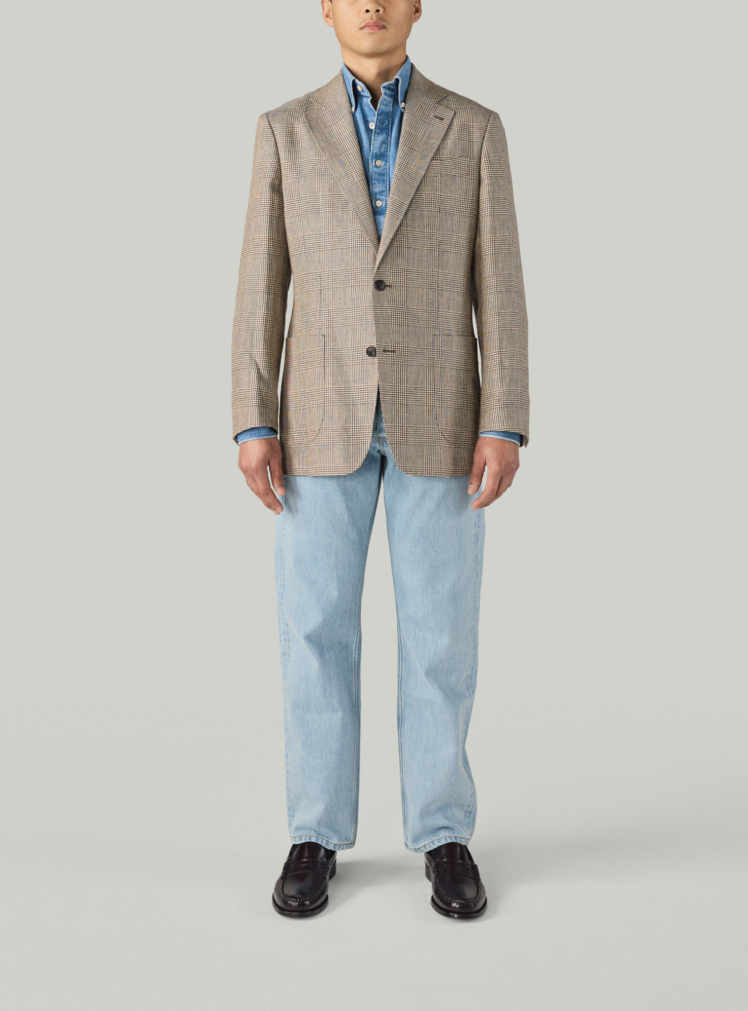 Beige Prince of Wales Linen Jacket