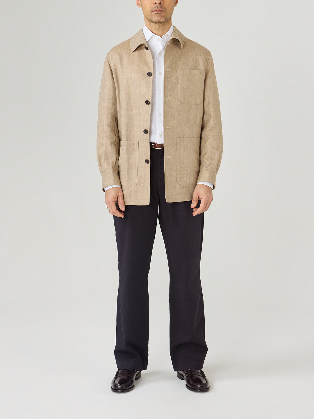 Beige Herringbone Linen Wool Work Jacket