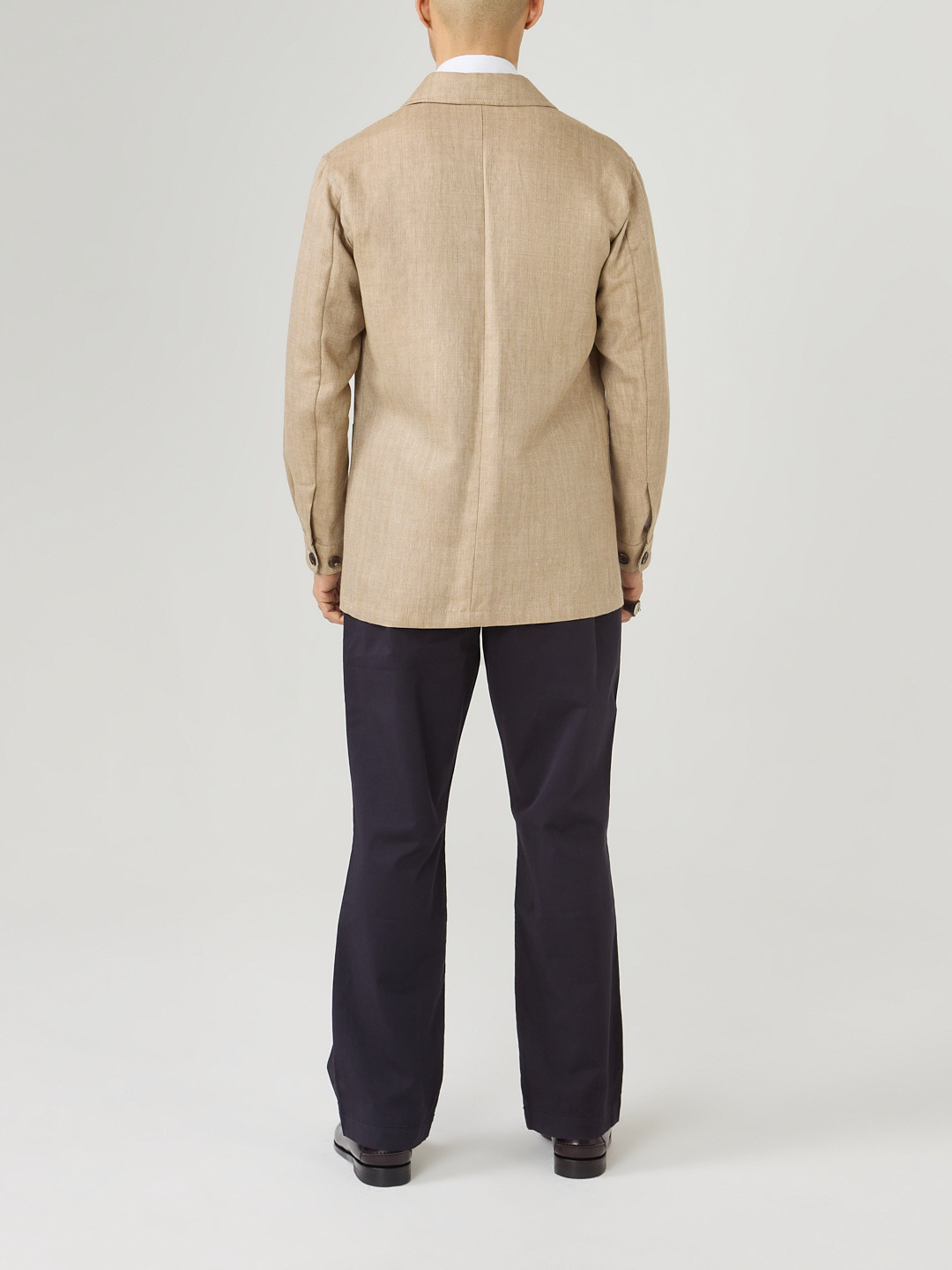 ジャケット・アウター ARMEN LINEN HERRINBONE WORK COAT Lightweight Collared beige linen Field jacket with epaulettes