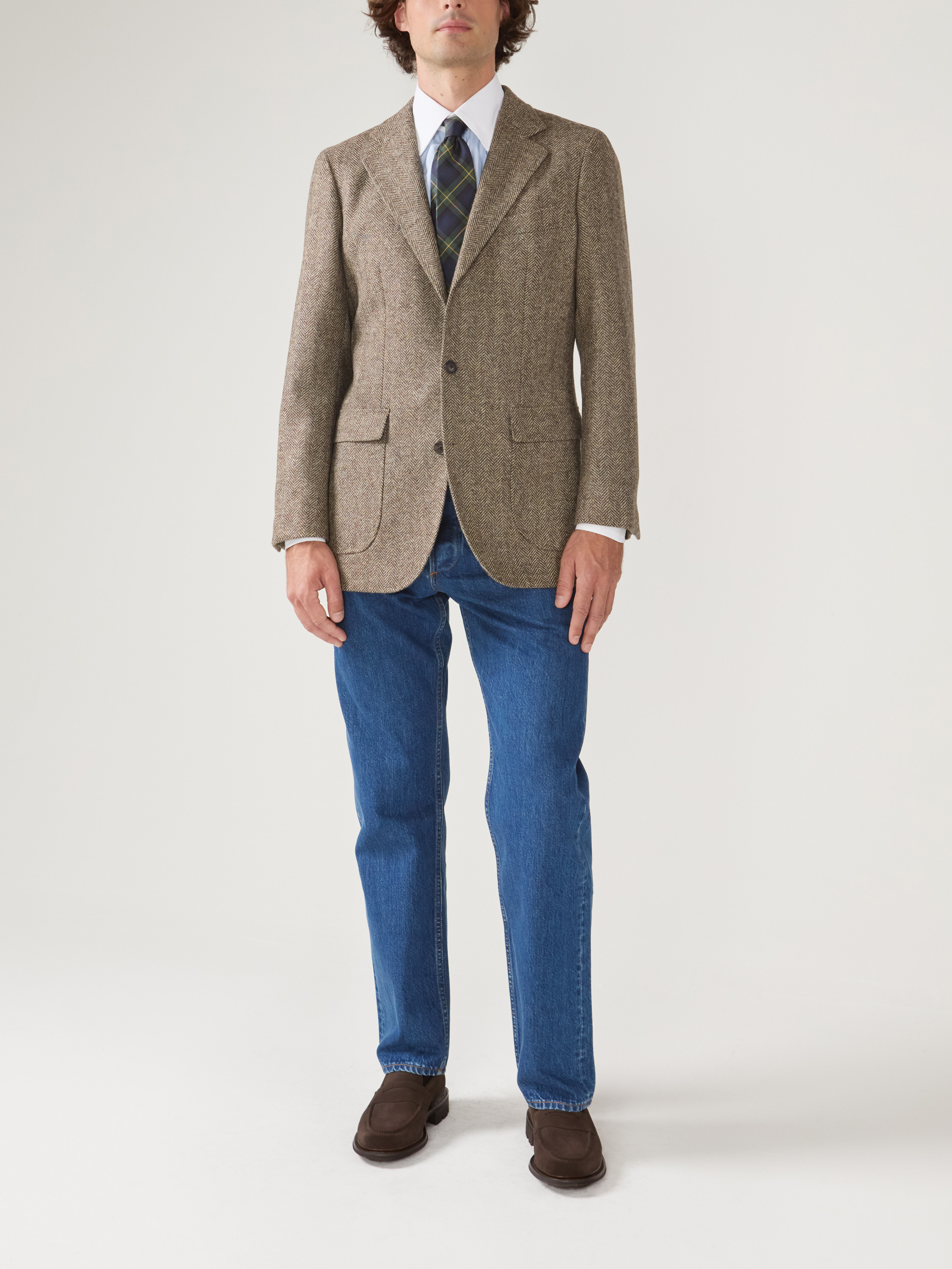 Beige Tweed Herringbone Jacket